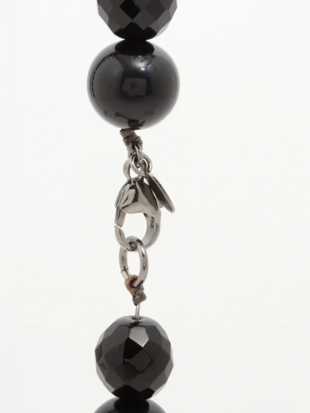 CHANEL Black Bead Necklace with Pearl Accent and Logo Pendant